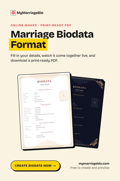 Pin: Marriage Biodata Format, fill in your details and download a print-ready PDF.